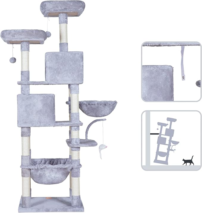 Heybly Cat Tree, 70 inches Tall Cat Tower condo - Image 8