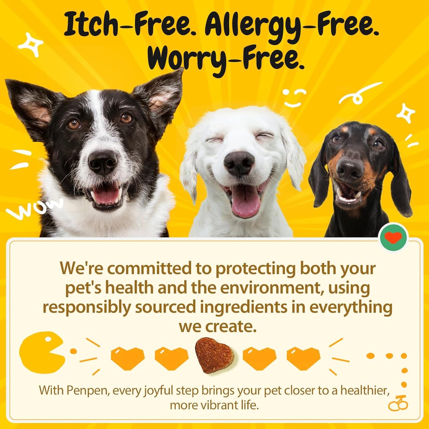PENPENPET Dog Allergy Relief Chews, Dog Itching Skin Relief, Omega 3 for Dogs Itch Supplement, Relieve Seasonal Allergy, Provide Immune Support (Peanut Butter Chews, 50ct)