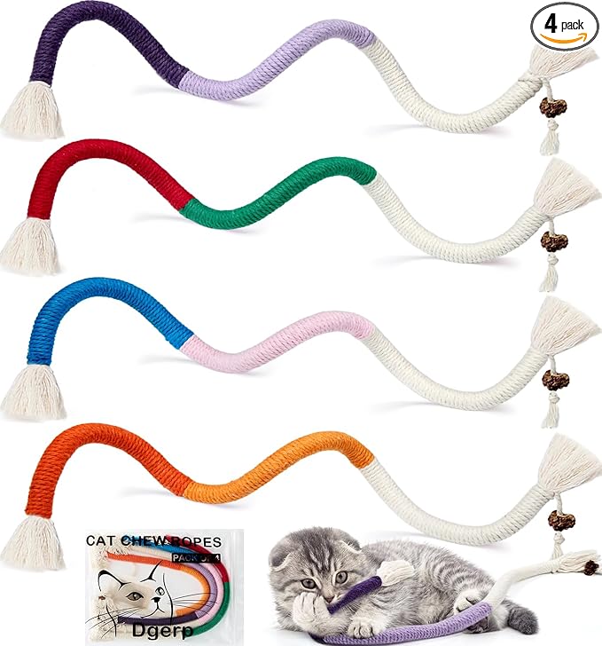 Cat Chew Ropes 4Pcs, Cat Toys for Indoor Cats by Treatyourpetswithonlythebest%EF%BC%81