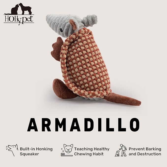 Hollypet Plush Dog Squeaky Toy Stuffed Armadillo Animal Pet Puppy Chew Toys - Image 4