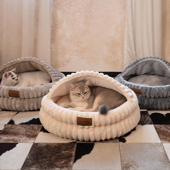 CHEERPALS Cat Cave Bed for Indoor Cats, Washable Covered Cat Bed Hooded Kitty - Image 8