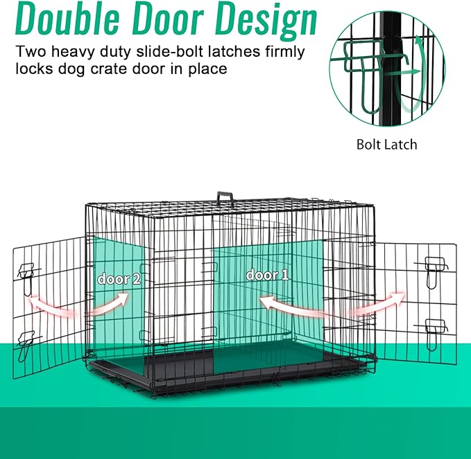 FDW Dog Crate for Large Dogs 42 Inch Folding Metal WirePet Cage Double Door - Image 4