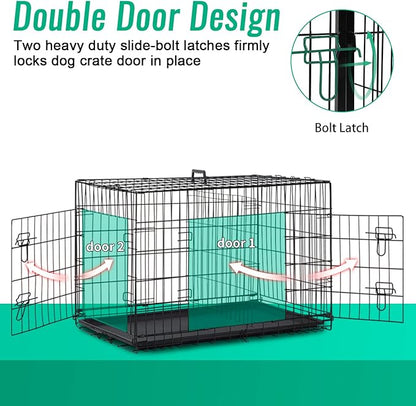 FDW Dog Crate for Large Dogs 42 Inch Folding Metal WirePet Cage Double Door - Image 4