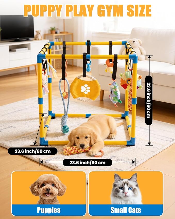 Puppy Play Gym for Small Dogs, 23.6"x 23.6" Large Indoor Dog Jungle Gym - Image 2