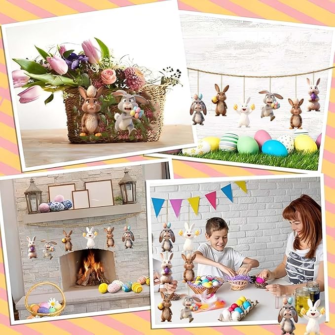 6 Pcs Easter Hanging Ornaments for Tree Funny Bunny - Image 5
