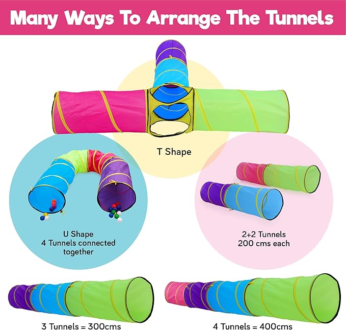Hide N Side Kids Play Tunnels, Indoor Outdoor Crawl Through Tunnel - Image 2