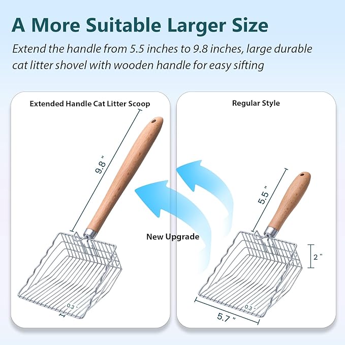 Cat Litter Scoop, 9.8" Extended Handle Premium Kitty Shovel - Image 2
