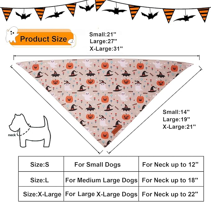 PTDECOR Halloween Dog Bandana, Ghost Pumpkin Design Reversible Holiday Pet Scarf - Image 4