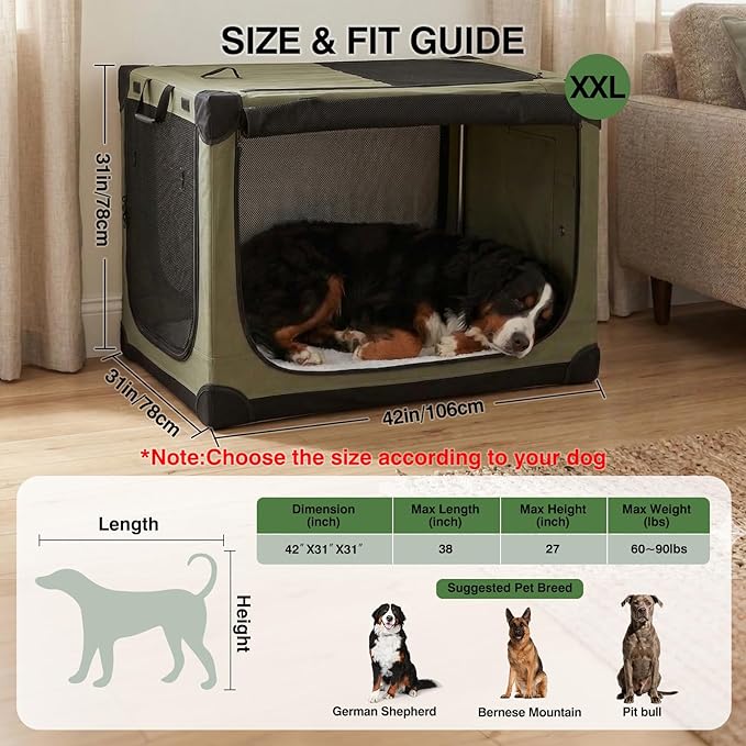Veraste 42" L x 31" W x 31" H Collapsible Travel Dog Crate, Quick-Setup - Image 2