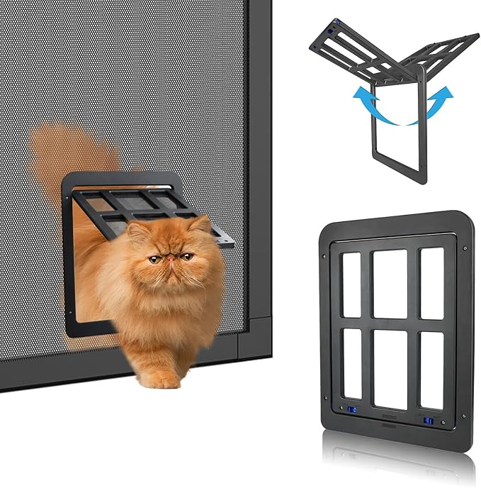 Cat Door for Screen Door with Magnetic Auto-Close, Dual Lockable Tabs Doggy by BillionChains