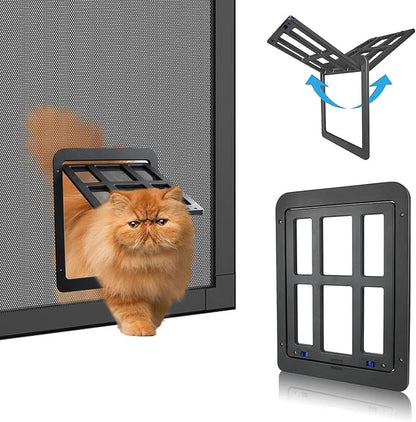 Cat Door for Screen Door with Magnetic Auto-Close, Dual Lockable Tabs Doggy by BillionChains