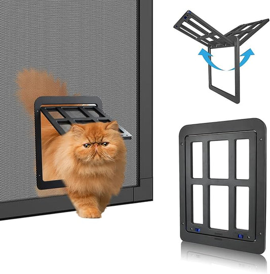 Cat Door for Screen Door with Magnetic Auto-Close, Dual Lockable Tabs Doggy by BillionChains