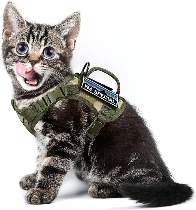Tactical Cat Harness for Walking, Adjustable Escape Proof Pet Vest for Large Cat by nanappice