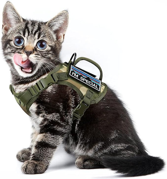 Tactical Cat Harness for Walking, Adjustable Escape Proof Pet Vest for Large Cat by nanappice