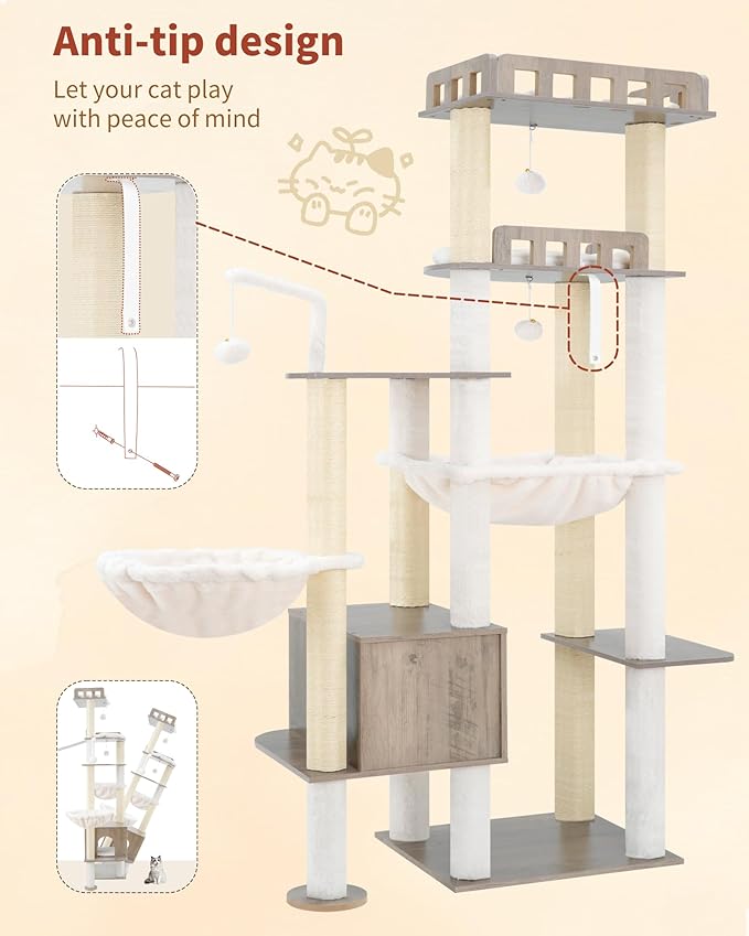 Heybly Cat Tree, 70.5 Inch Wood Tall Cat Tower - Image 8
