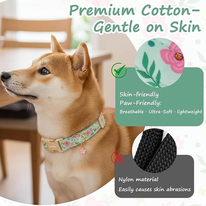 Dog Collar with Pink Floral Patterns, Spring Summer Collection Green Dog Collar - Image 4