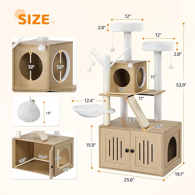 VINGLI Cat Tree Tower with Litter Box, Cat Tower wih Scratching Posts, Houses - Image 5