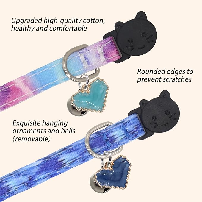 Cat Collar Breakaway, 2 Pack Cotton Kitten Collars - Image 2