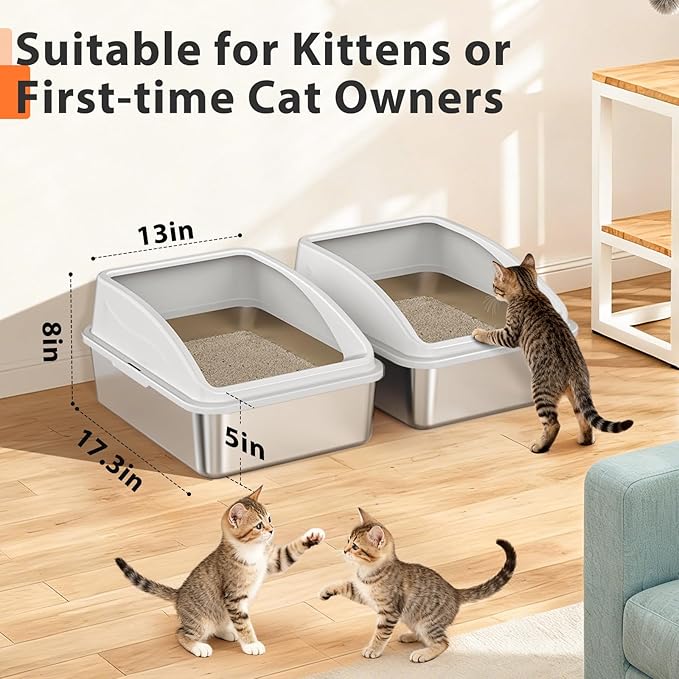 2 Pack Stainless Steel Litter Box | Metal Kitty Litter Box - Image 2
