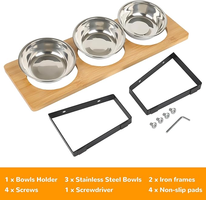 Elevated Cat Bowls with 3 Stainless Steel, 15° Tilted Raised Cat Bowl Set - Image 4