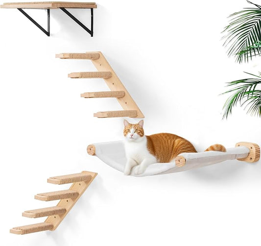 Cat Wall Hammock Set of 4 – 1 Floating Fabric Hammock, 2 Ladders by PELUOMOZ