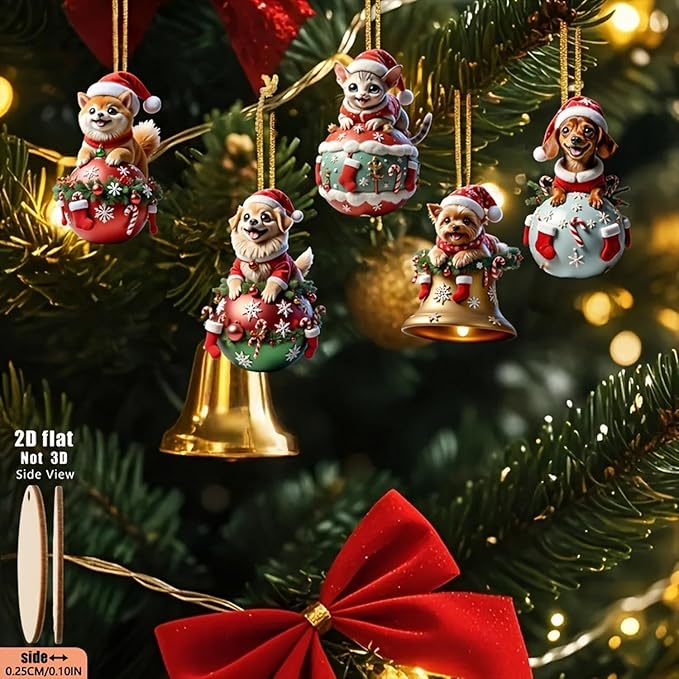 12 Pcs Cute Christmas Ornaments Animal Kitten Puppy Designs Xmas Tree Decoration - Image 2