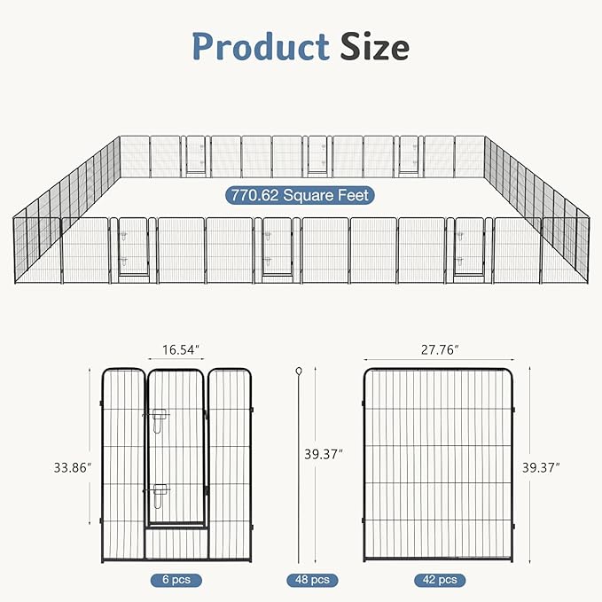 DUMOS Dog Playpen Indoor, Metal 40 Inch 48 Panels Foldable Pet Fence - Image 5
