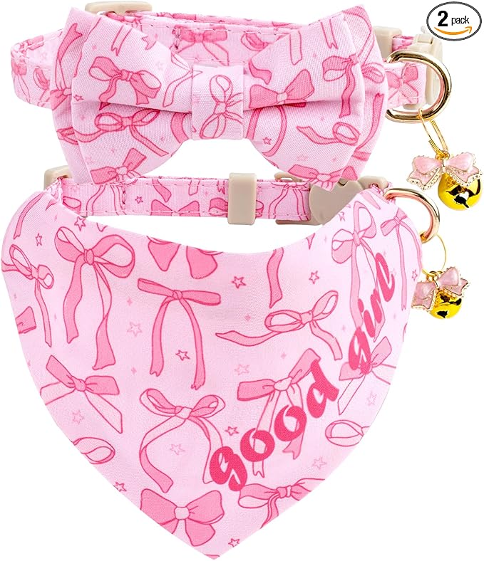 Faygarsle 2 Pack Pink Bow Pattern Cat Collar Set by Faygarsle