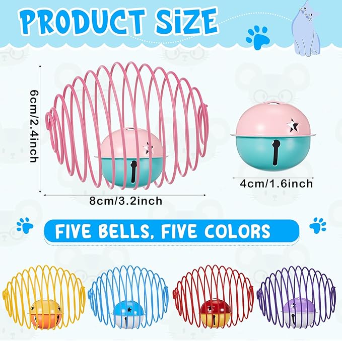 Jecery 5 Pcs Cat Spring Balls Toys Stretchable Rolling Balls Colorful Playful - Image 2