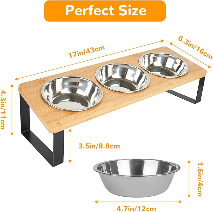 Elevated Cat Bowls with 3 Stainless Steel, 15° Tilted Raised Cat Bowl Set - Image 3