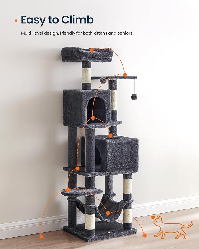 SONGMICS HOME Cat Tree for Indoor Cats, Hammock and Condo, Dark Gray - Image 3