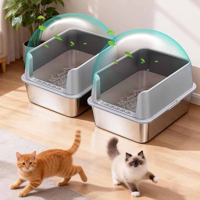 2PACK Stainless Steel Cat Litter Box, Metal Kitty Litter Box - Image 7