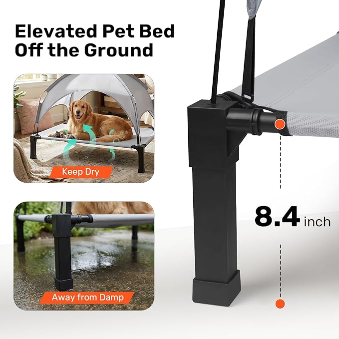Heeyoo Elevated Dog Bed with Removable Canopy, Portable Dog Cot with Sun - Image 3