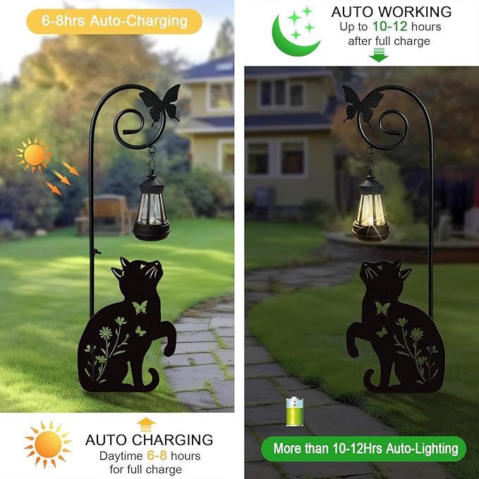Metal Cat Stake with Solar Lights Outdoor Decorative, Womens Gifts Unique - Image 2