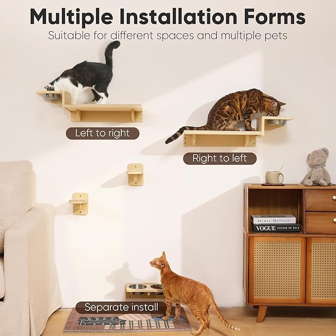 FUKUMARU Cat Wall Shelves, 3 in 1 Cats Walls Furniture Set, Food Station - Image 6