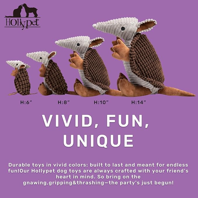Hollypet Plush Dog Squeaky Toy Stuffed Armadillo Animal Pet Puppy Chew Toys - Image 2