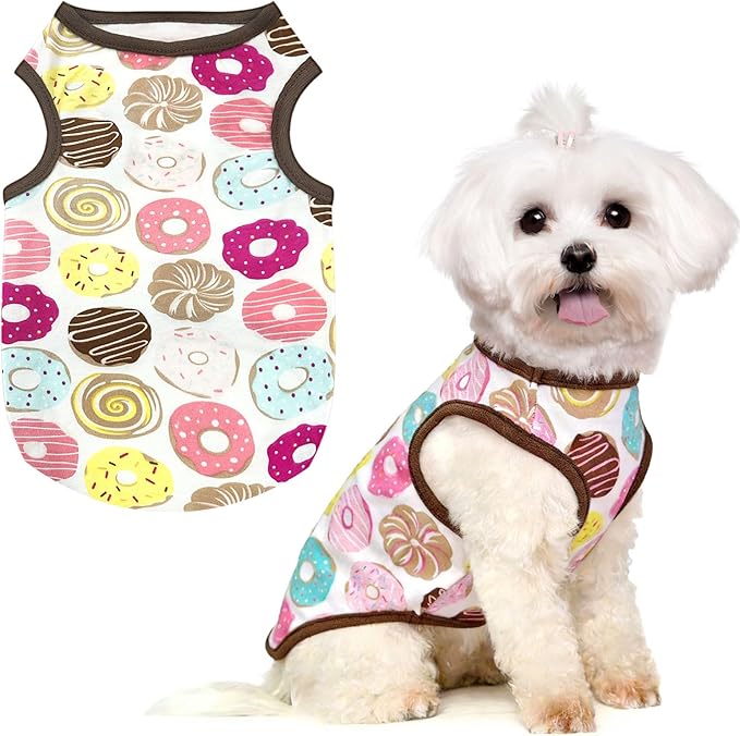 PETCARE Cartoon Dog Shirts for Small Dogs Cute Dog Clothes Brown Donut Tshirt by PETCARE