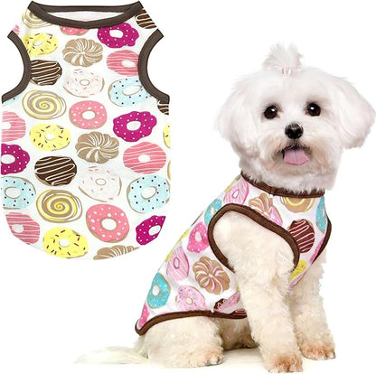 PETCARE Cartoon Dog Shirts for Small Dogs Cute Dog Clothes Brown Donut Tshirt by PETCARE