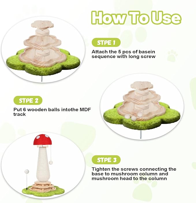 Mushroom Cat Scratching Post Cat Tree, Cute Cat Scratcher Tower - Image 4