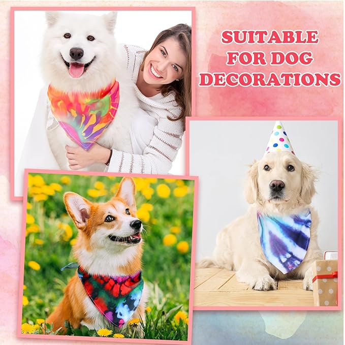 Huhumy 50 Pcs Tie Dye Dog Bandanas Bulk Tie Dye XL Pet Bibs Colorful Triangle - Image 4
