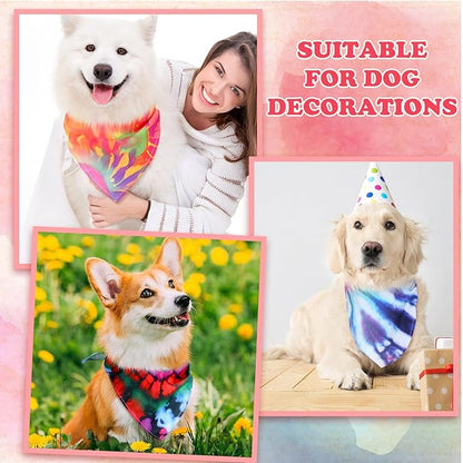 Huhumy 50 Pcs Tie Dye Dog Bandanas Bulk Tie Dye XL Pet Bibs Colorful Triangle - Image 4