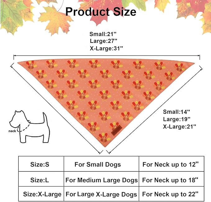PTDECOR Thanksgiving Fall Dog Bandanas, Turkey Pumpkin Design Reversible - Image 4