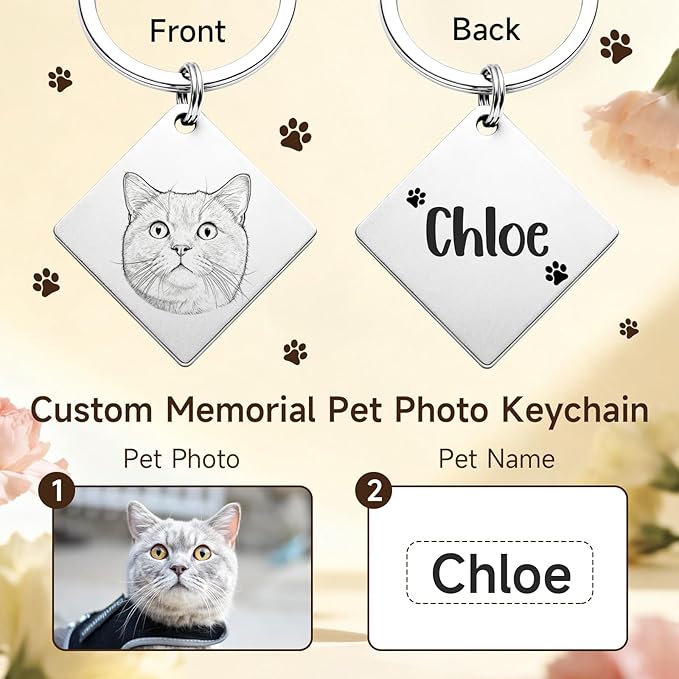 Custom Dog or Cat Portrait Keychain, Personalized Photo Engraved Keychains - Image 2
