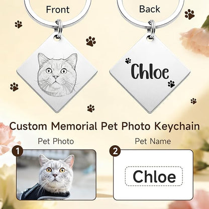 Custom Dog or Cat Portrait Keychain, Personalized Photo Engraved Keychains - Image 2