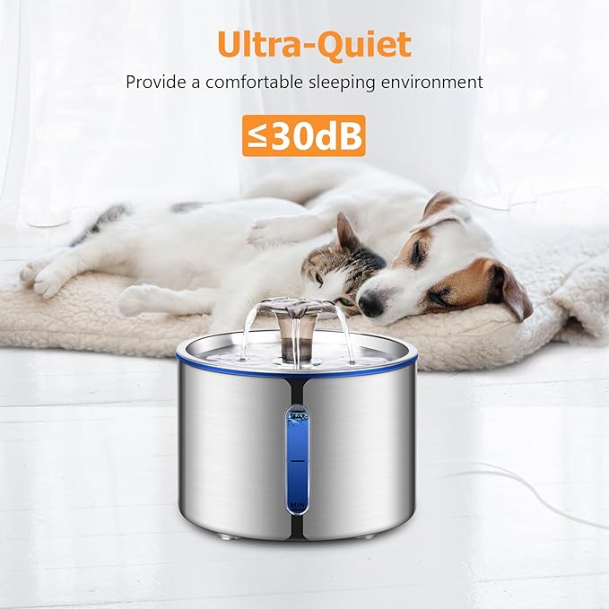 BOORCA Cat Water Fountain, 84oz/2.5L Stainless Steel Pet Water Fountain - Image 4
