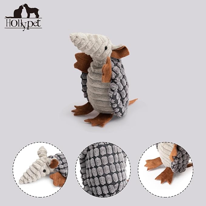 Hollypet Plush Dog Squeaky Toy Stuffed Armadillo Animal Pet Puppy Chew Toys - Image 3