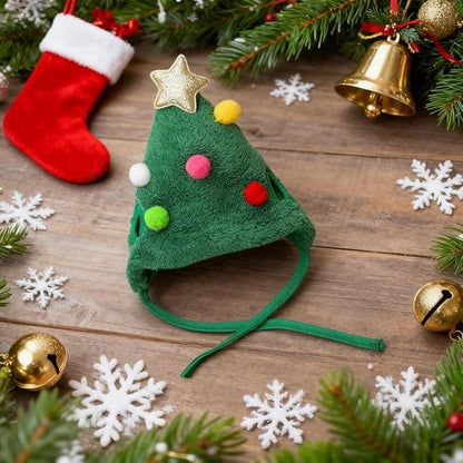 Christmas Tree Headwear Hat for Pet Decorations Star Pompoms Christmas Dog - Image 6