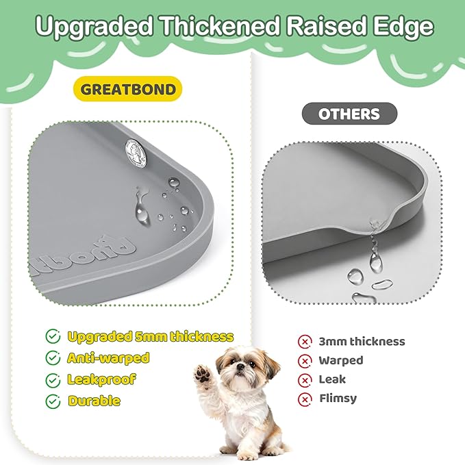 100% Waterproof Silicone Pet Feeding Mat, Warped Resistant Raised Edge BPA-Free - Image 3