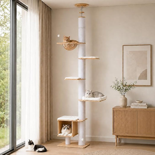 PAWZ Road Floor to Ceiling Cat Tree, 7.6-9.4ft Tall Cat Tower by PAWZRoad