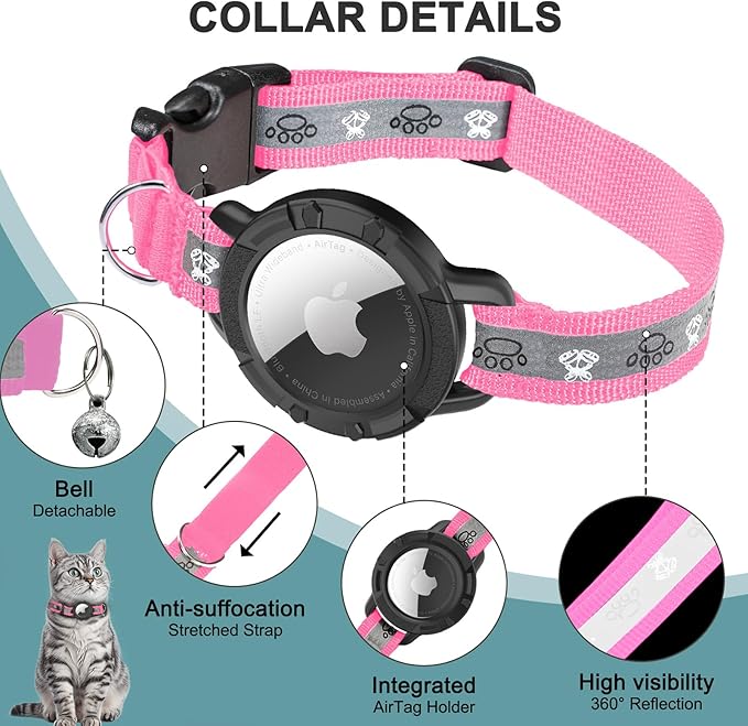 Reflective AirTag Cat Collar, Integrated Cat Tracker Collar - Image 5